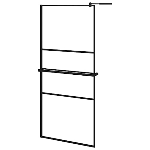 vidaXL Duschwand, Duschabtrennung mit Ablage, Duschtrennwand für Walk in Dusche, Trennwand Dusche Duschwand mit Ablage Walk In Duschwand, Schwarz ESG Glas Aluminium