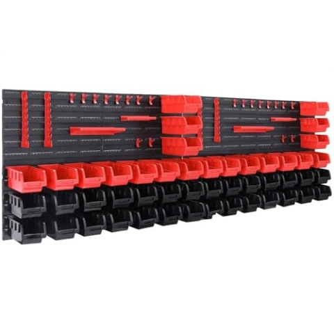 DEUBA® Wandregal mit Stapelboxen und Werkzeughalter 86 tlg Box Erweiterbar Werkstattregal Werkzeuglochwand