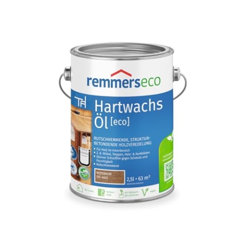Remmers Hartwachs-Öl [eco] nussbaum, 2,5 Liter, für innen, natürliche Basis, 3in1: Beize, Öl und Versiegelung in einem, rutschhemmend, vegan