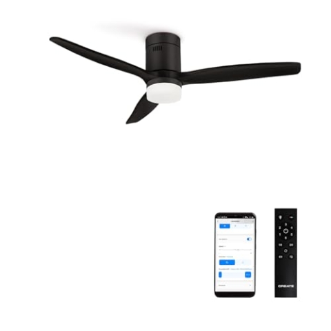 CREATE / WINDCALM M/Deckenventilator ABS mit Beleuchtung Schwarz mit WLAN und Fernbedienung/ 40W, Leise, Ø132cm, Timer von 1 bis 4 Std, Sommer-Winterbetrieb
