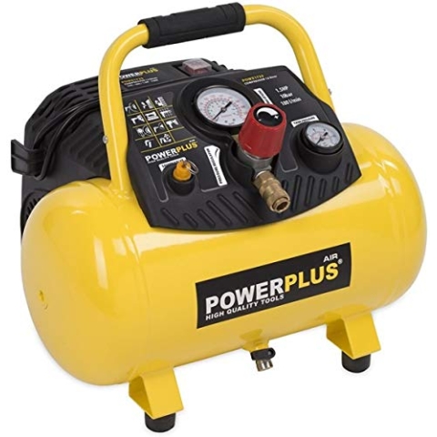 Powerplus Kompressor POWX1723 Druckluftkompressor ölfrei mit 12l Tank - Luftkompressor mit Druckluft als Luftpumpe für Fahrrad - Kompressor mit 1100 W und 10 bar