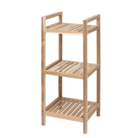 WENKO Wohnregal 3 Etagen Acina, hochwertiges Standregal mit Maserung vielseitig einsetzbar, aus natürlichem Akazienholz ökologisch FSC® zertifiziert, Badezimmerregal mit 3 Ablagen, 35 x 80 x 35 cm