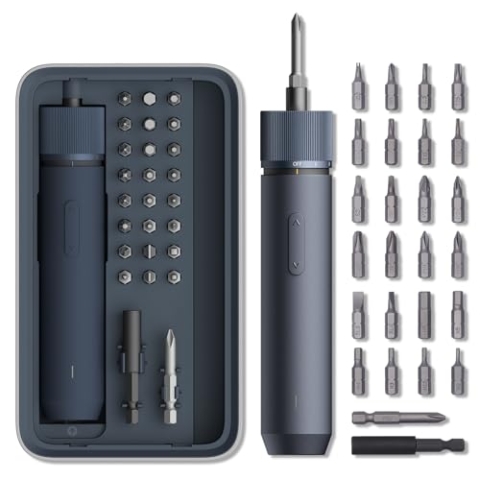 HOTO Magnetischer Elektrischer Schraubendreher Set mit 25 Bits, Akkuschrauber mit LED-Licht, 3 Drehmomentstufen (1.5/3/4 N.m), 1500-mAh-Akku, USB-C Aufladung, für Möbel- und Elektrogeräte-Reparaturen