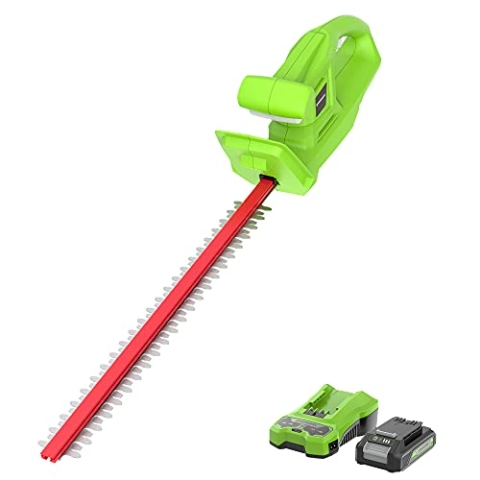 Greenworks Tools Akku-Heckenschere G24HTK2 (Li-Ion 24 V 47 cm Schnittlänge 17 mm Zahnabstand 2800 Schnitte/min t-förmiger Griff inklusive 2Ah Akku und Ladegerät)