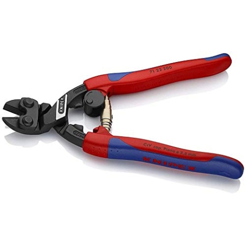 KNIPEX CoBolt Kompakt-Bolzenschneider auf SB-Karte mit schlanken Mehrkomponenten-Hüllen schwarz atramentiert 200 mm, 71 22 200 SB