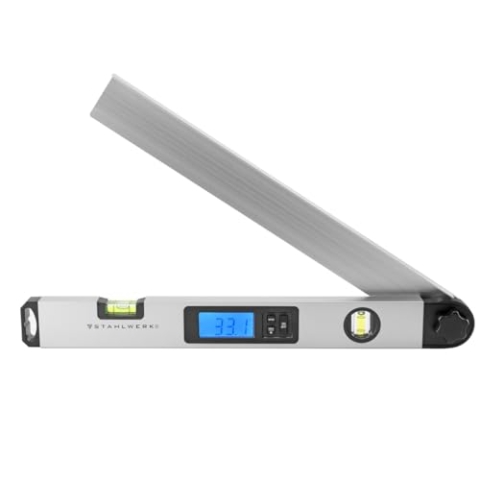 STAHLWERK DW-45 ST Digitaler Aluminium Winkelmesser/Präzisions-Winkelmessgerät, weiter Messbereich von 0-230 Grad, 450 mm, beleuchtetes LCD-Display mit Hold-Funktion und Gehrungswinkel-Berechnung
