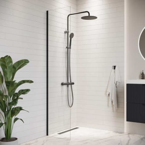Duschwand Florida 40 x 200cm Glas Duschabtrennung Schwarz - Walk-In Dusche Nano Duschtrennwand