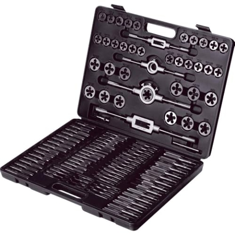 TOOLCRAFT TO-9913164 gehärteter legierter Stahl, Wolframstahl Gewindebohrer- und Schneideisensatz 1 Set