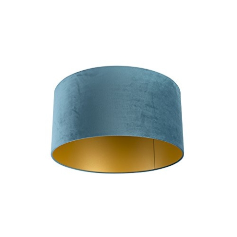 QAZQA Baumwolle Velour Lampenschirm blau 50I50I25 mit Gold I Messingener Innenseite,