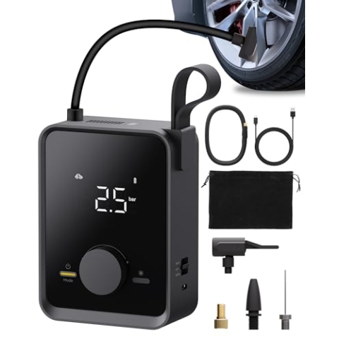 HOTO Elektrische Luftpumpe Pro 120PSI Akku Luftpumpe Fahrrad, Mini Kompressor mit 7500mAh Akku, Wiederaufladbarer Fahrradpumpe Elektrisch mit Digitale Anzeige LED Licht 5 Modi für Auto Motorrad Bälle