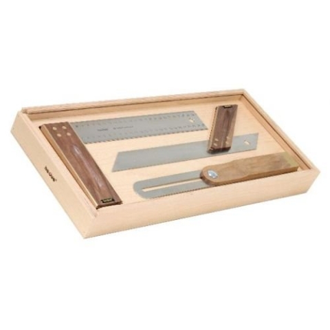 hedue® Tischlerwinkel Set A033 - Tischler Werkzeug Set in Holzbox (Tischlerwinkel 30 cm, Gehrmaß 30 cm und Tischlerschmiege 30 cm)