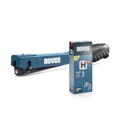 NOVUS TOOLS Hammertacker J-022 Set mit 5000 Klammern │ Leichter, robuster Schlagtacker aus Vollmetall mit Soft-Griff und Schnellladesystem │ Für Feindrahtklammern Typ 37 von 4-6 mm
