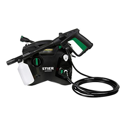 STIER Hochdruckreiniger PDR-150, 1600 W, max. Druck 135 bar, Fördermenge bis 330 l/h, 10 Meter Arbeitsradius, 5 Meter Schlauch, inklusive Seifenflasche, geeignet für Auto, Reifen, Fahrrad, Terrasse