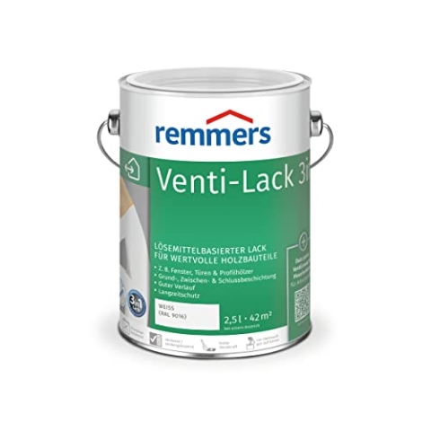 Remmers Venti-Lack 3in1 weiß (RAL 9016), 2,5 Liter, Alkydhardzlack für Holz innen und außen, 3 Beschichtungen in einem Produkt, hohe Deckkraft