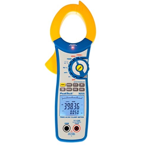 PeakTech P1655 – True RMS Stromzange für 1500A AC/DC – Digital Multimeter Strommessgerät mit 4000 Counts LCD Anzeige – Stromzange mit integriertem Spannungsdetektor – CAT III 1000 V CAT IV 600V