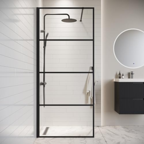 Duschwand Essos 80 x 200cm Glas Duschabtrennung Schwarz - Walk-In Dusche Nano Duschtrennwand