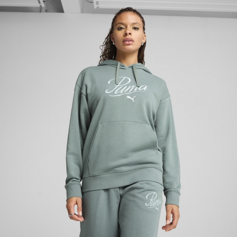 PUMA ESS SCRIPT Comfort Hoodie Damen, Kleidung, Grün Moon, L