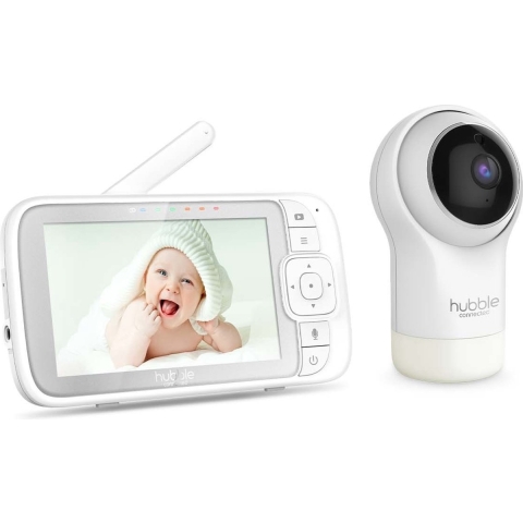 Hubble Nursery View Pro Weiß | Video-Babyphone | Farbbildschirm mit 5" Diagonale | Zwei-Wege-Babyphone | Fernschwenken, Neigen und Zoomen