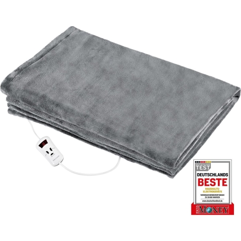 ProfiCare PC-WZD 3061 Grau | elektrische Heizdecke | 180 Watt | einstellbarer Timer 1 bis 9 Stunden | maschinenwaschbar bis 40°C | 130 x 180 cm