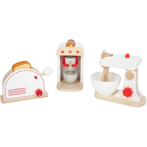 Small Foot Küchengeräte-Set 11684 | Kinderküche | 3-teilig | Klickgeräuschen, Drehknöpfe, Pop-Up-Funktion | Kaffeebohnen in unterschiedlichen Stärken