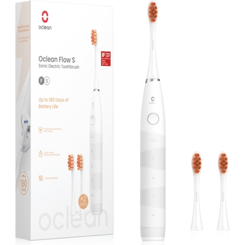 Oclean Electric Toothbrush Flow S White | Elektrische Zahnbürste | Timer | 76.000 bewegungen/min | 5 Modis | Sonisch | Schallzahnbürste | Akku