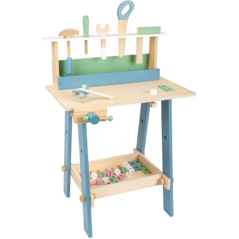 Small Foot Werkbank Nordic 11375 pastell | Holzwerkbank | ab 3 Jahre | Spielwerkzeug | Kleinkind | 5 verschiedene Werkzeuge | skandinavisches Design