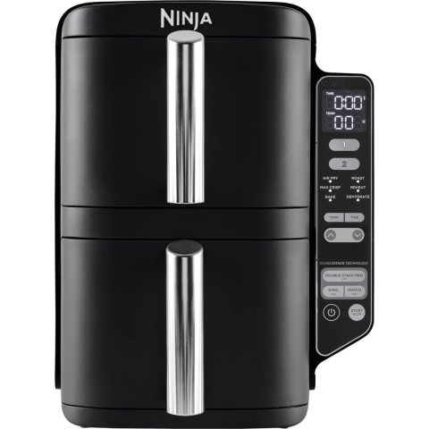 Ninja Double Stack SL300EU schwarz | Heißluftfritteuse | 2 Schubladen | 4 Speisen gleichzeitig garen | 6 Garfunktionen | 7,6 Liter | SYNC-Funktion