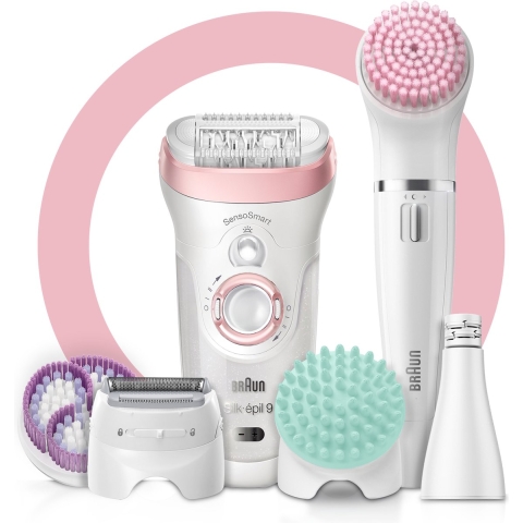 Braun Silk-épil 9 9/995 | Epilierer | 40 Pinzetten | austauschbare Rasierköpfe | für Trocken- und Nassanwendung | schnurlos mit Akkubetrieb | Weiß/Pink