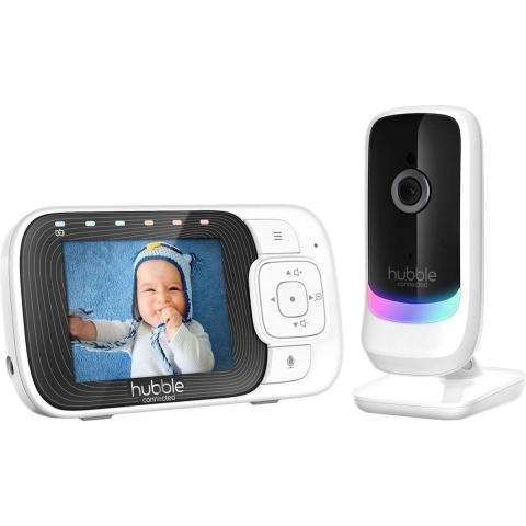 Hubble Nursery Pal Essential Weiß | Video-Babyphone | 2,8 Zoll Diagonaler Farbbildschirm | Raumtemperatursensor | Zwei-Wege-Kommunikation | Infrarot-Nachtsicht