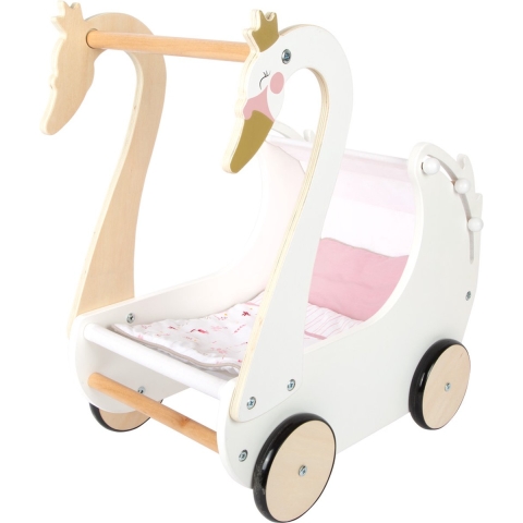 Small Foot Schwan 12283 | Puppenwagen | Aufspannbares Verdeck | Gummierte Räder | sicheres Fahrvergnügen | Schutz empfindlicher Böden | aus Holz