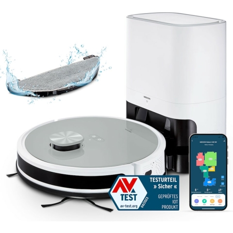 Medion MD 11500 | Saugroboter | Saugen & Wischen | App Steuerung | Lasernavigation | 3.000 Pa Saugkraft | Raumspezifische Reinigung und Verbotszonen