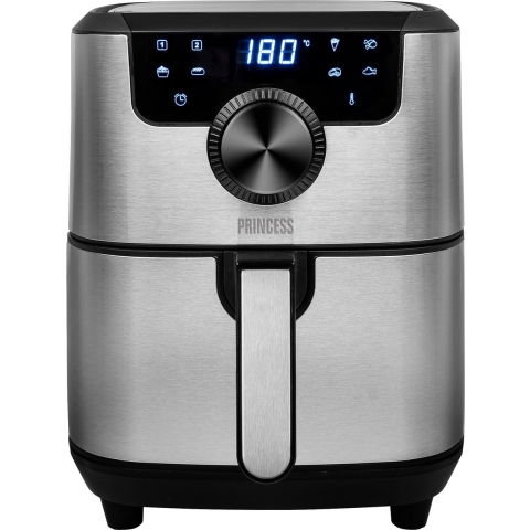 Princess Smart 182037 Silber Aussteller | Heißluftfritteuse | 1500 Watt | Temperaturanzeige | LCD Display | Anti Rutsch Füsse | Überhitzungsschutz | 80 ° bis 200 °