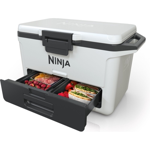 Ninja FrostVault weiß| Kühlbox | 47 L Kapazität | FrostVault-Technologie | Trockenzone | bis zu 80 Dosen | Schubladenriegel | Robust & leicht | Sitzgelegenheit