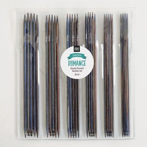 Drops Pro Romance 6 Paar Strumpfstricknadeln Set 20cm Birke 2,5-5mm
