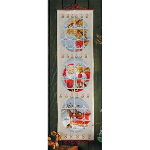 Permin Stickerei-Set Adventskalender - Der Weihnachtsmann und sein Schlitten 28x100cm