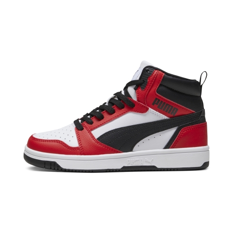 PUMA Rebound V6 Mid Sneakers Teenager, Schuhe, Weiß/Schwarz/Rot, 35.5
