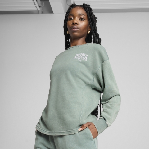 PUMA CLASS Bequemer Crewneck mit Waschung Damen, Grün Moon, L