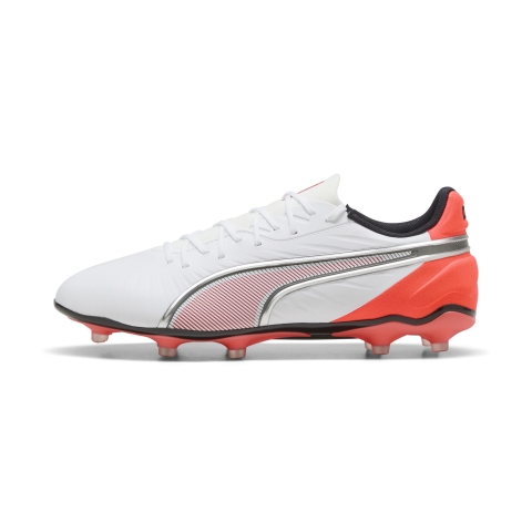 PUMA KING MATCH FG/AG Fußballschuhe Unisex, Schuhe, Weiß/Silver/Glowing Rot, 42.5