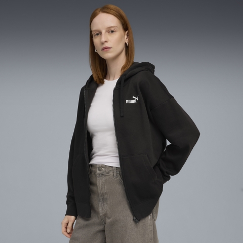 PUMA ESS Small No. 1 Logo Comfort Hoodie mit durchgehendem Reißverschluss Damen, Kleidung, Schwarz, M