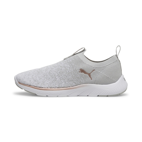 PUMA Softride Premier Slip-On Strick-Laufschuhe Damen, Schuhe, Ash Grau/Weiß/Rose Gold, 42