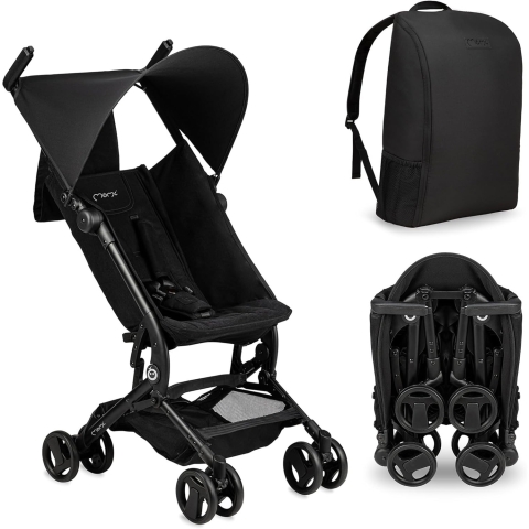 MoMi Grace Schwarzer Kinderwagen mit Tragerucksack – Fluggesellschaftszulassung