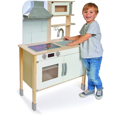 Eichhorn Spielküche Aus Holz Herd Mit Leuchtenden Herdplatten Spüle Backofen Und Dunstabzug 36x69x99cm Kiefernholz Birkenholz