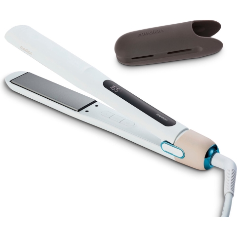Medion LIFE HS1 weiß | Glätteisen | Keramik-Turmalin-Stylingplatten mit Temperatursensor | 5 Hitzestufen | In nur 60 Sek. auf 210° | Display