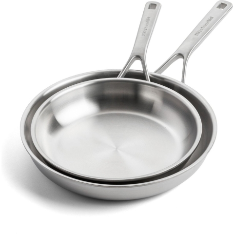 KitchenAid Multiply (CC004916-001) silber | Pfannen-Set 24+28cm | kühl bleibende Griffe | gebogene Ränder | Messskalen im Inneren | spülmaschinenfest
