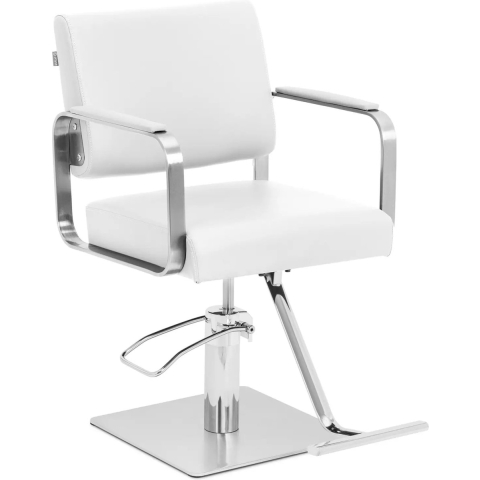 Friseurstuhl mit Fußstütze - 50 - 66 cm - 200 kg - weiß/silbern