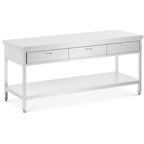 Edelstahl-Arbeitstisch - 200 x 60 cm - 436 kg - 3 Schubladen - Royal Catering
