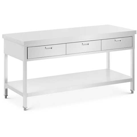 Edelstahl-Arbeitstisch - 180 x 60 cm - 436 kg - 3 Schubladen - Royal Catering