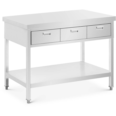 Edelstahl-Arbeitstisch - 120 x 60 cm - 436 kg - 3 Schubladen - Royal Catering