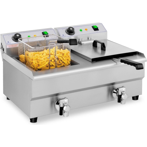 Elektro-Doppel-Fritteuse - 2 x 13 l - 6400 W - Ablasshahn - Royal Catering