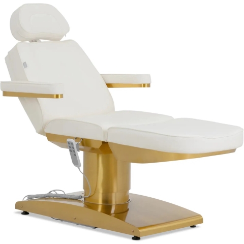 Elektrische Kosmetikliege beheizbar - 3 Motoren - 300 W - 195 x 60 x 62 - 82 cm - 200 kg - weiß/golden
